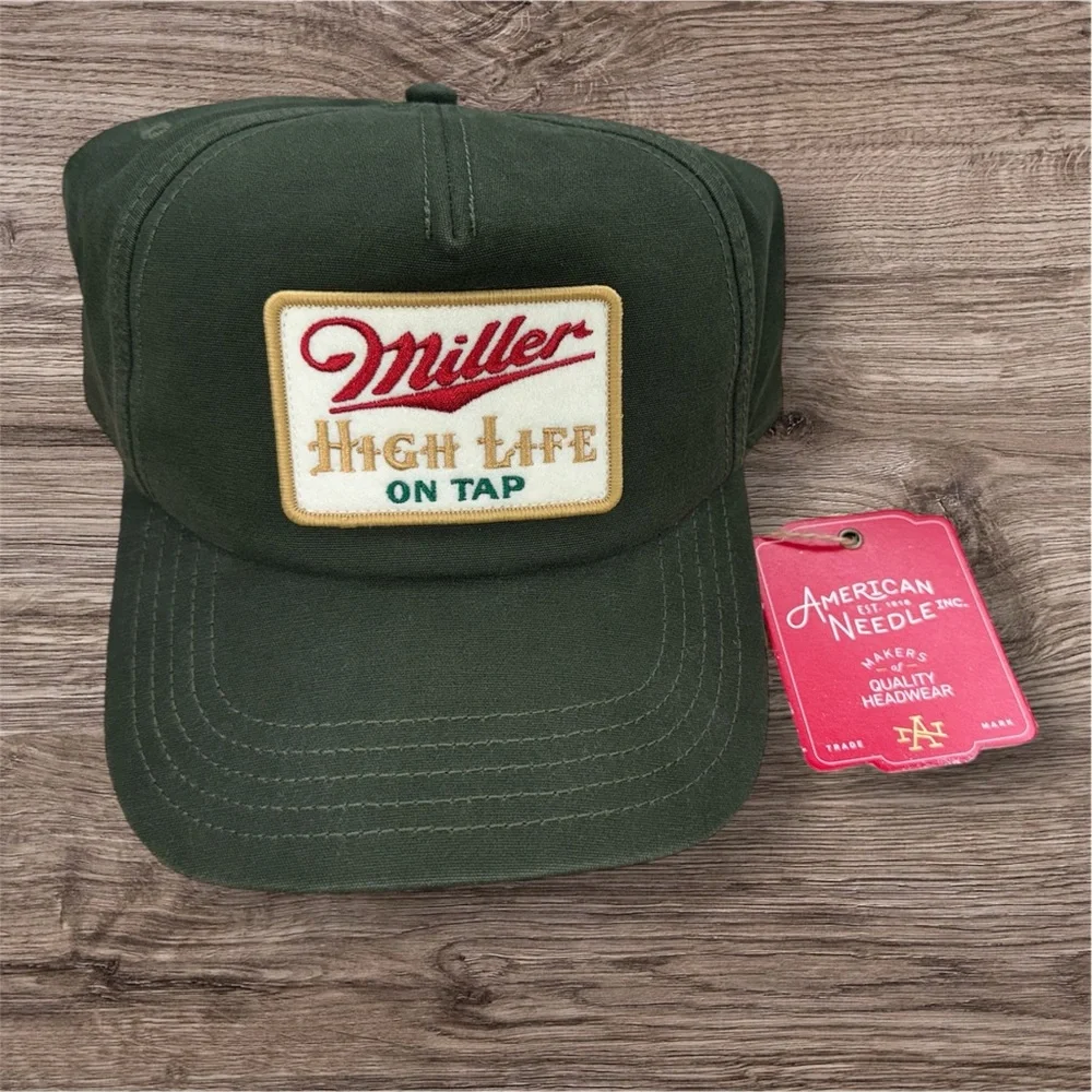 American Needle Canvas Roscoe Dark Green Miller High Life Patch Hat - Picture 1 of 3